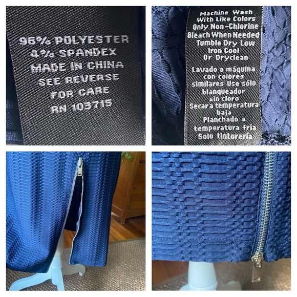 Sharagano Dress Size 6 Zipper Slit Navy Blue Textured Sleeveless Sheath Dress - Picture 15 of 15